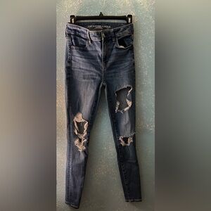 American Eagle Outfitters High Rise Distressed Blue Jeggings